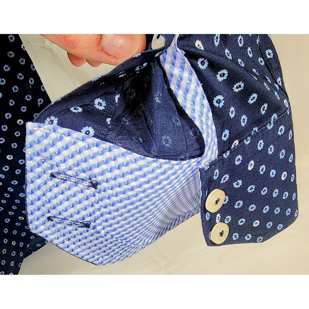 🔥 Quieti Men's Button Down Navy White Lt Blue Long Sleeve Cuff Shirt Sz XL 🔥 - Picture 7 of 9